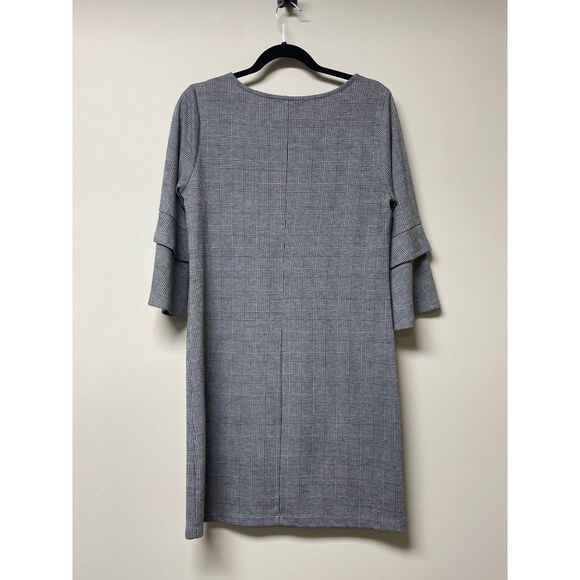 NEIMAN MARCUS Glen Plaid Layered Bell Sleeve Midi Dress, Sz 10 - Picture 3 of 9